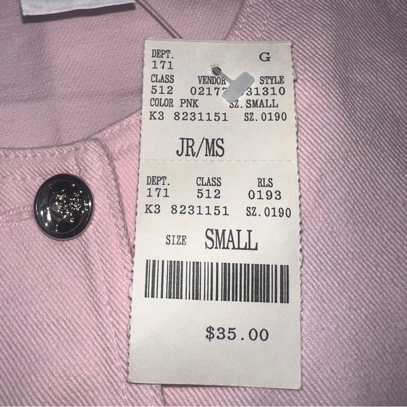NWT RARE! 🎀 Vintage Fashion Bug Pink Denim White Lace Button Down Jacket Small - Picture 6 of 8